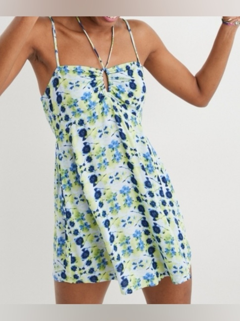 NWT AERIE Strappy Halter Babydoll Mini Dress Tie-Dye Size Medium